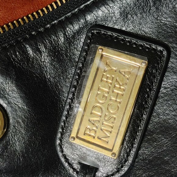 Badgley Mischka Expandable Black Leather Bucket Bag Tote Shopper Mayra Shine - Picture 6 of 16